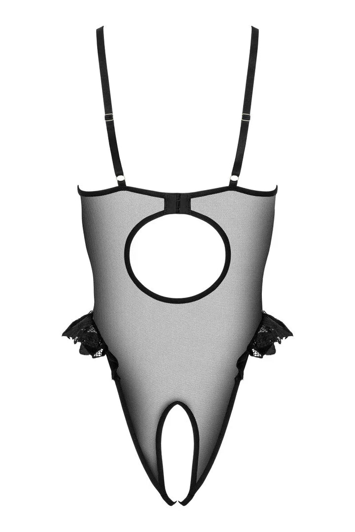 Zwart kanten open body met volants