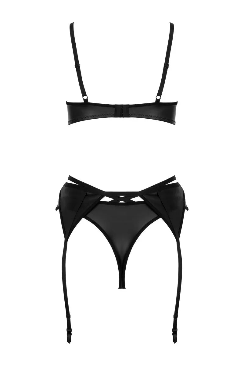 Elegante 3-delige wetlook lingerieset