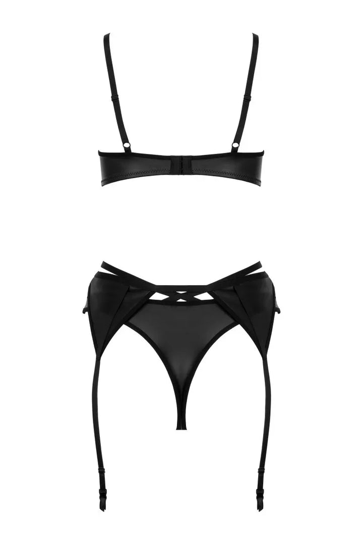 Elegante 3-delige wetlook lingerieset
