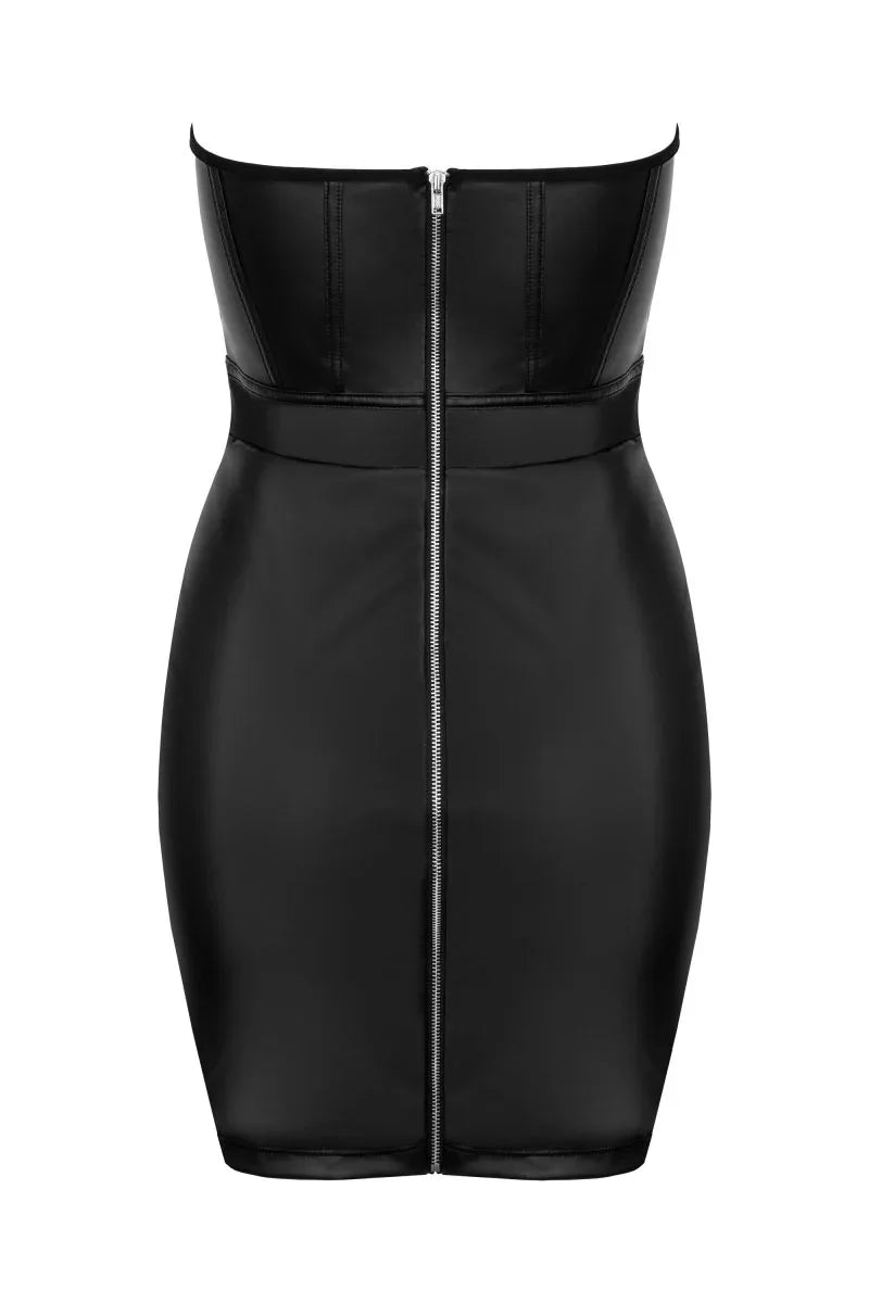 Verleidelijke strapless wetlook mini-jurk