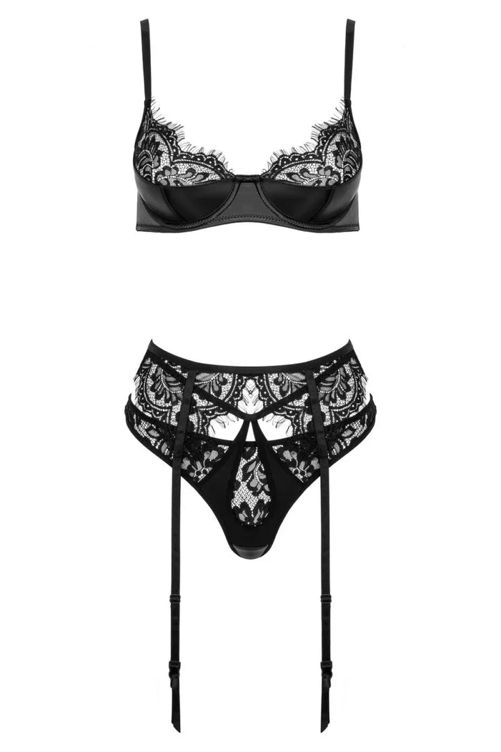 Elegante wetlook lingerieset 3-delig