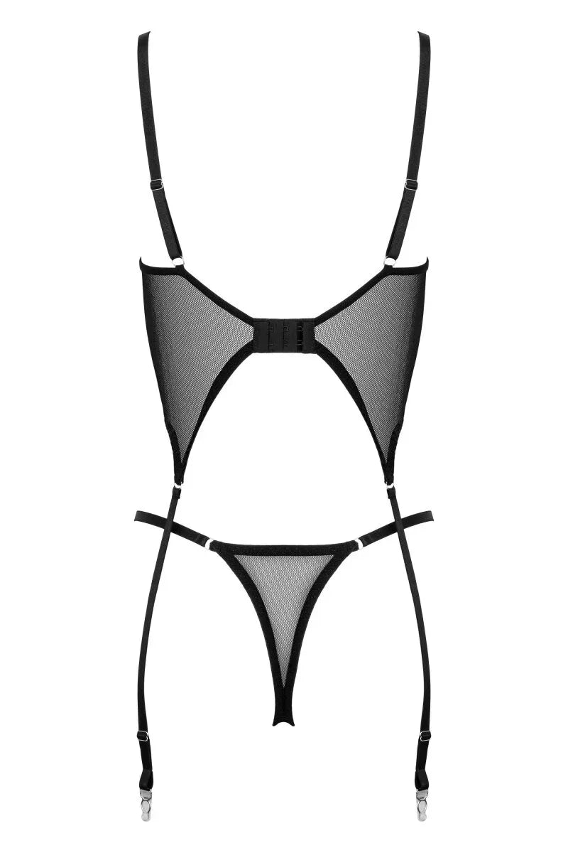 Zwarte jarretelset met string