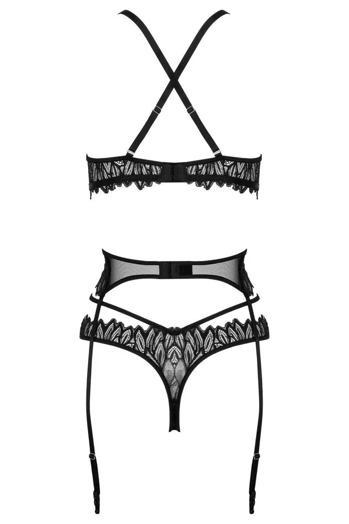 Zwart lingerieset met jarretelgordel 3-delig