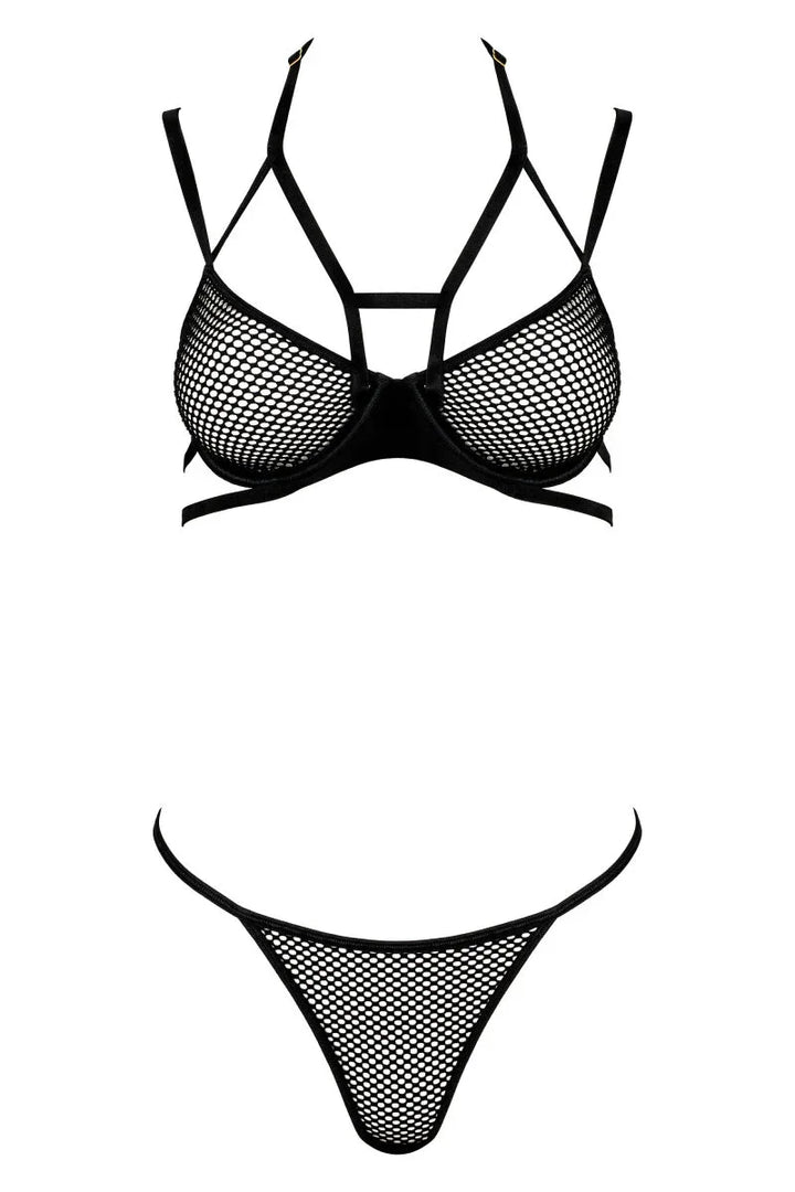 Mesh lingerieset met halterbh en string
