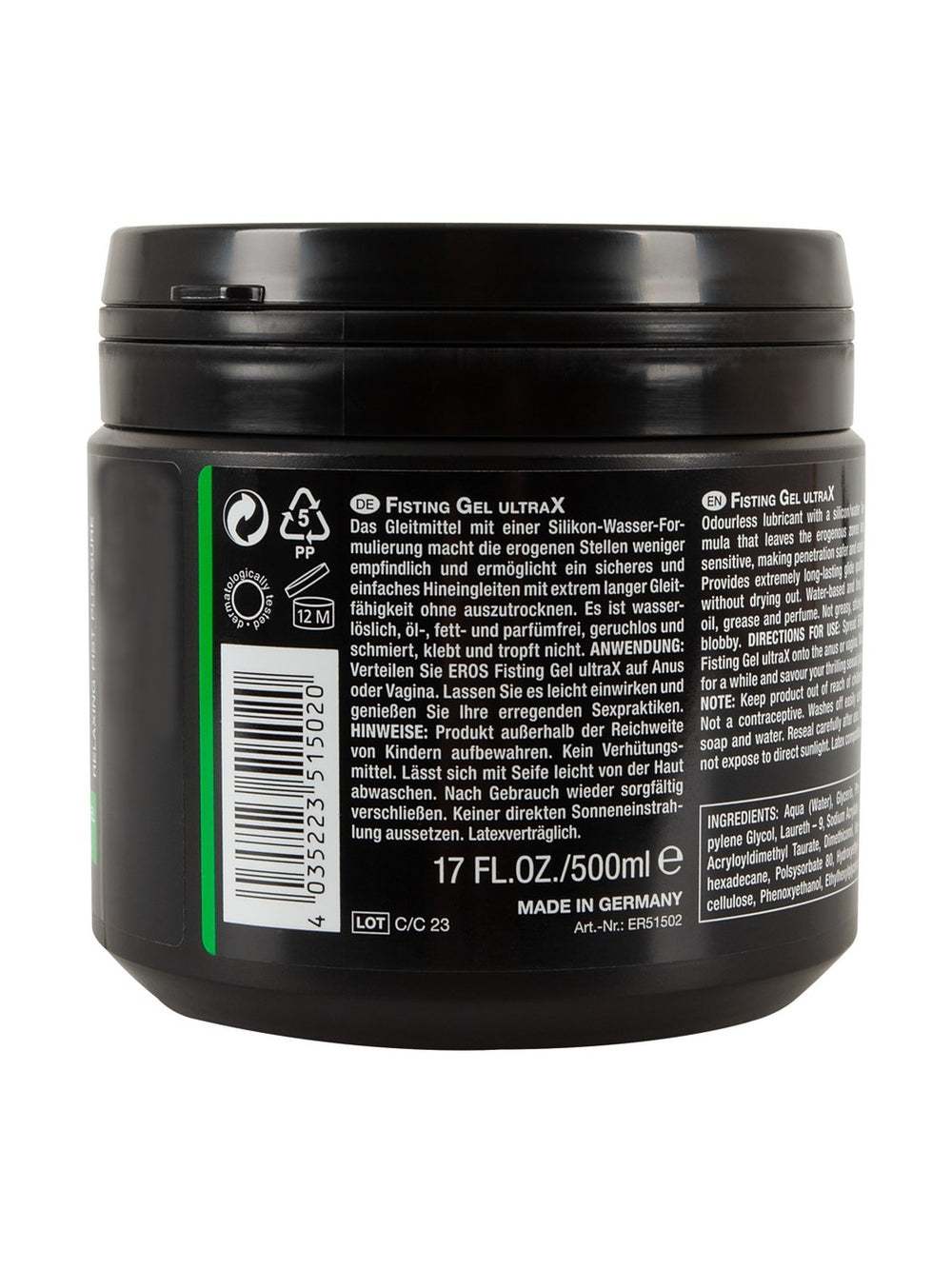Eros Fisting Gel UltraX – Hybride Glijgel 500 ml