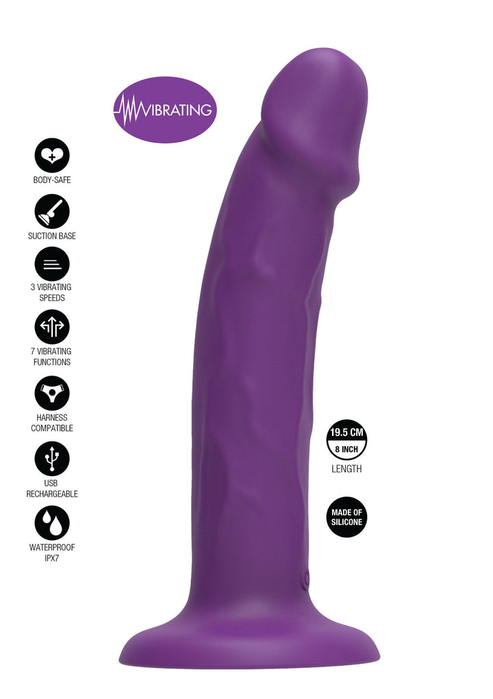 Harness Dong Vibrating Silicone 19.5 cm - Paars - afbeelding 7