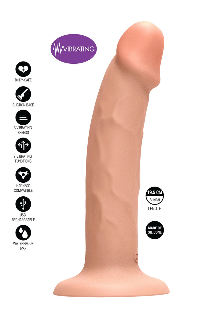 Harness Dong Vibrating Silicone 19.5 cm - Huidskleur - afbeelding 9