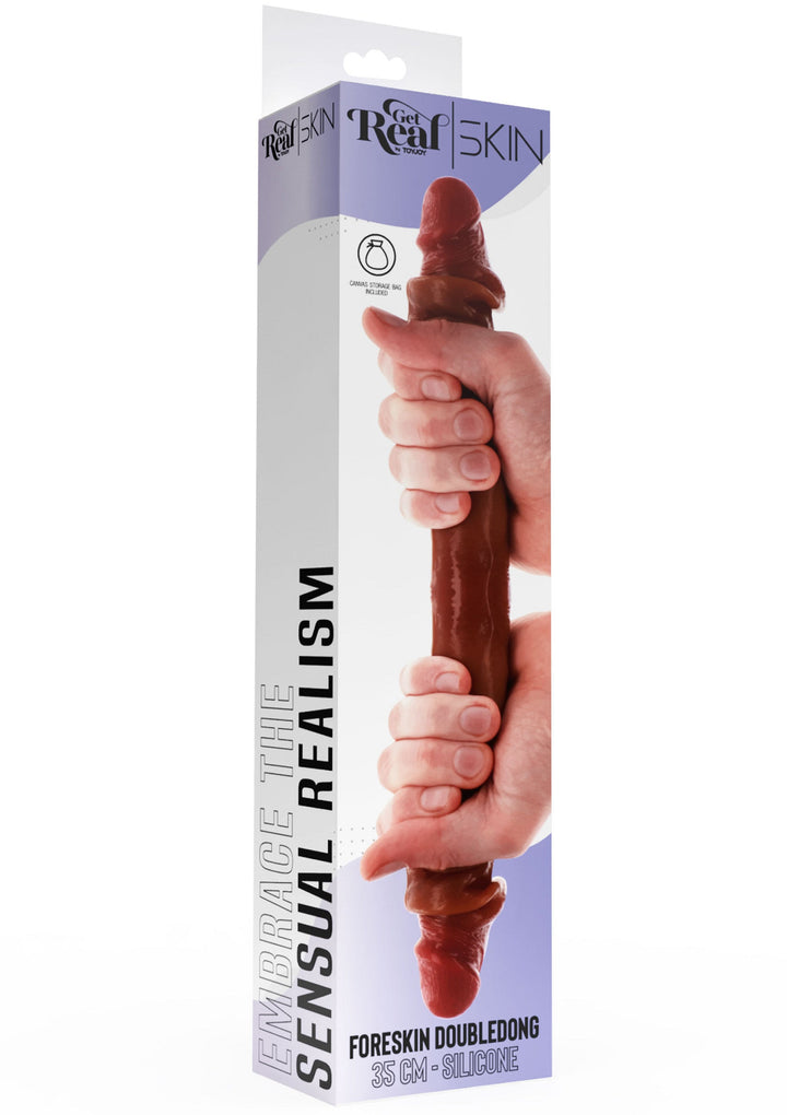 Foreskin Double Dong Silicone 35 cm - Caramel - afbeelding 3