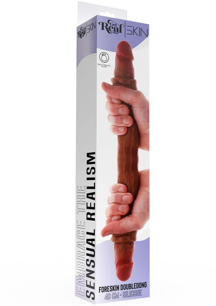 Foreskin Double Dong Silicone 40 cm - Caramel - afbeelding 3