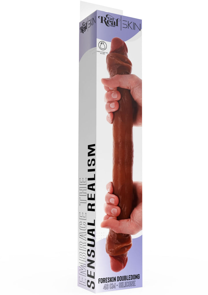 Foreskin Double Dong Silicone 46 cm - Caramel - afbeelding 3