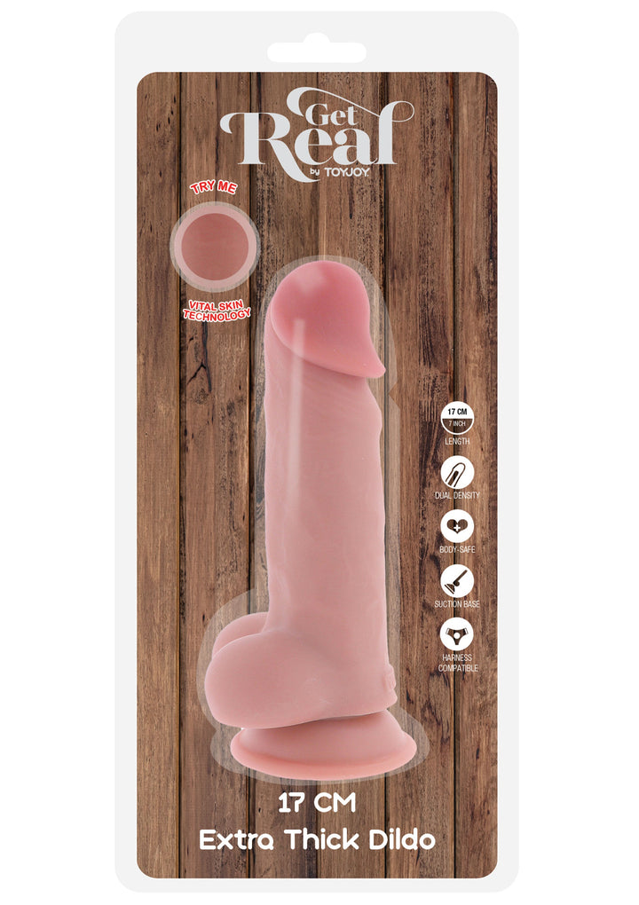 Deluxe Dual Density Thick Dildo TPE 17 cm - Huidskleur - afbeelding 3