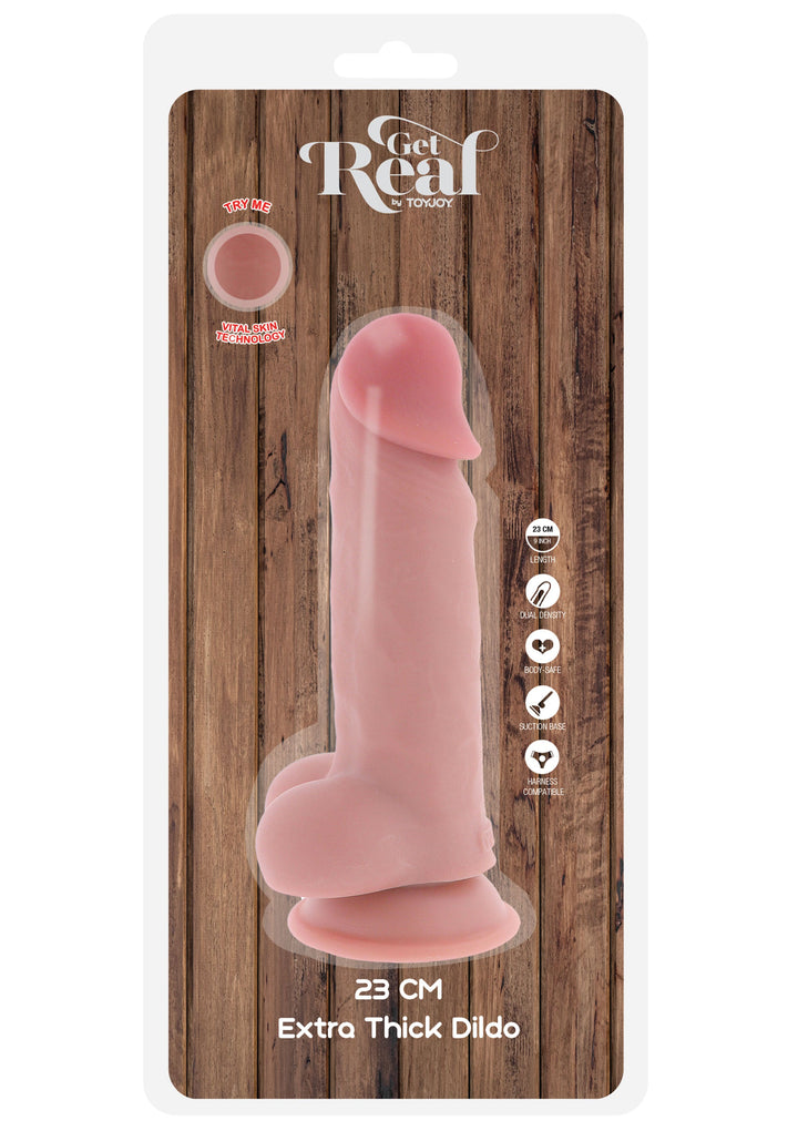 Deluxe Dual Density Thick Dildo TPE 23 cm - Huidskleur - afbeelding 3