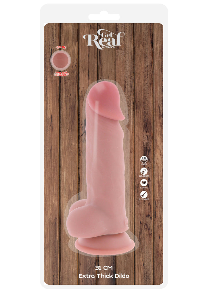 Deluxe Dual Density Thick Dildo TPE 31 cm - Huidskleur - afbeelding 3