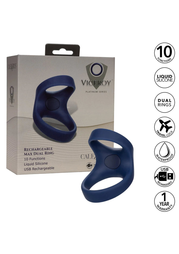 Viceroy Oplaadbare Max Dubbele Cockring - Blauw | Cockring - CalExotics | SIN&LACE