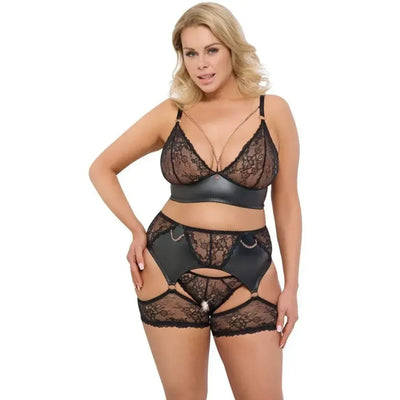 Wetlook zwart kant - Cottelli Curves | Lingerieset - Cottelli Curves | SIN&LACE