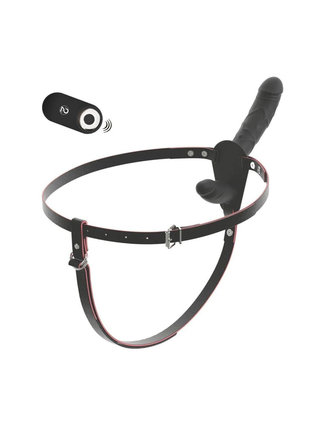 You2Toys afstandsbediende vibrerende dubbele strap-on zwart | Strap-on dildo's - You2Toys | SIN&LACE