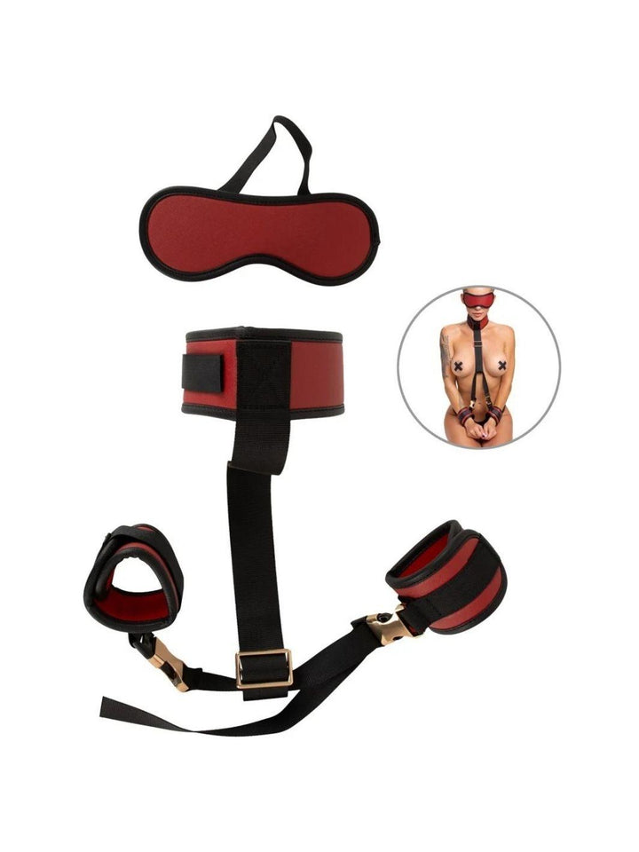 Bad Kitty nek-tot-pols bondage set zwart/rood | Bondage Set - Bad Kitty | SIN&LACE