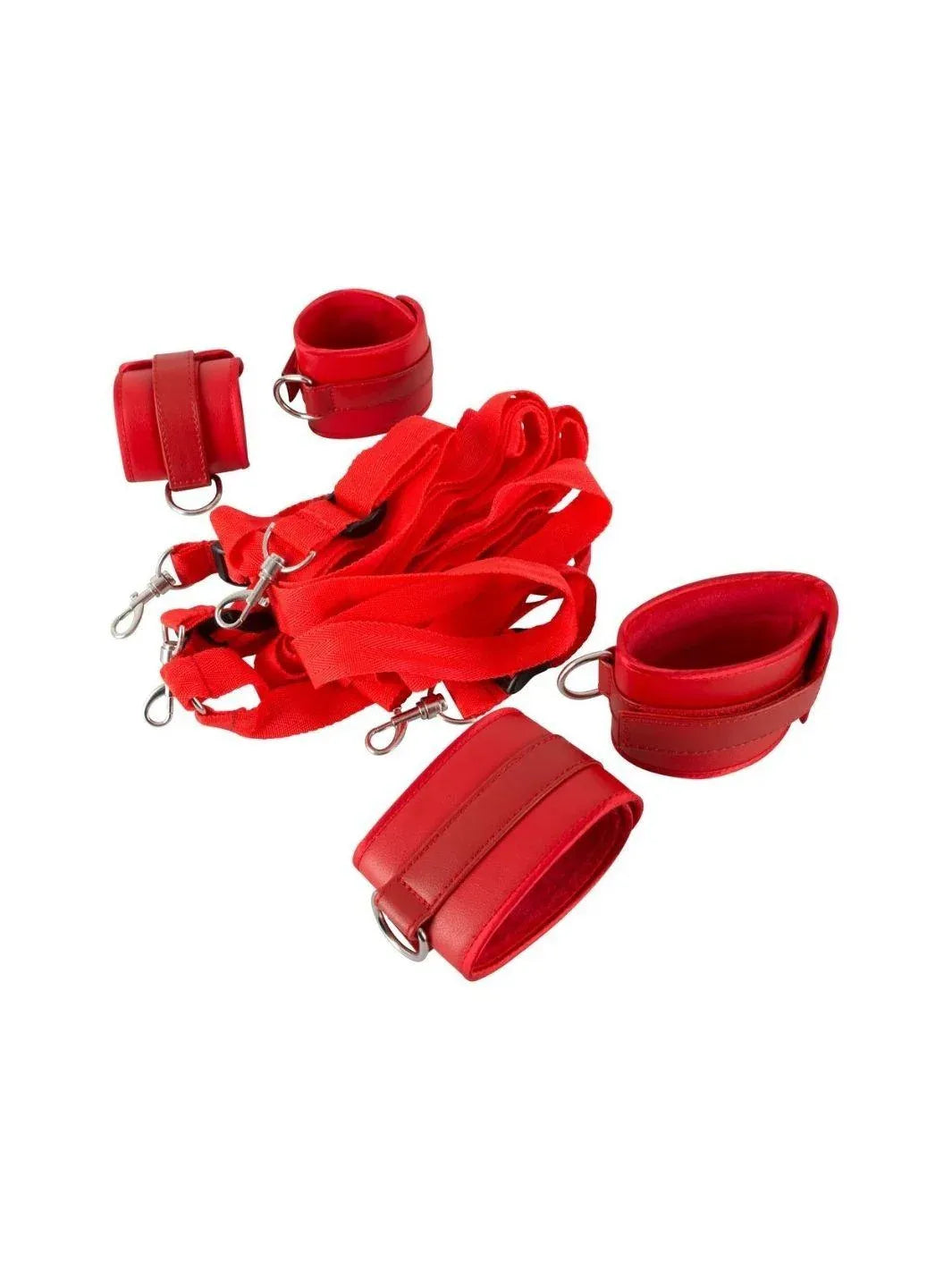 Bedboeienset kruisriem & cuff - Rood | Bedboeien set kruisriem en handboeien - Bad Kitty | SIN&LACE