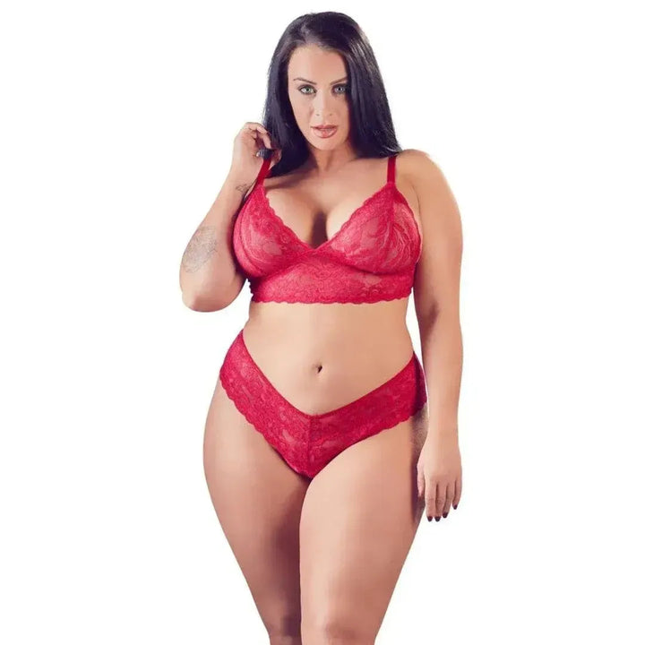 Cottelli Curves kanten set met open kruis - Rode kanten Set open kruis - Cottelli Curves | Lingerieset - Cottelli Curves | SIN&LACE