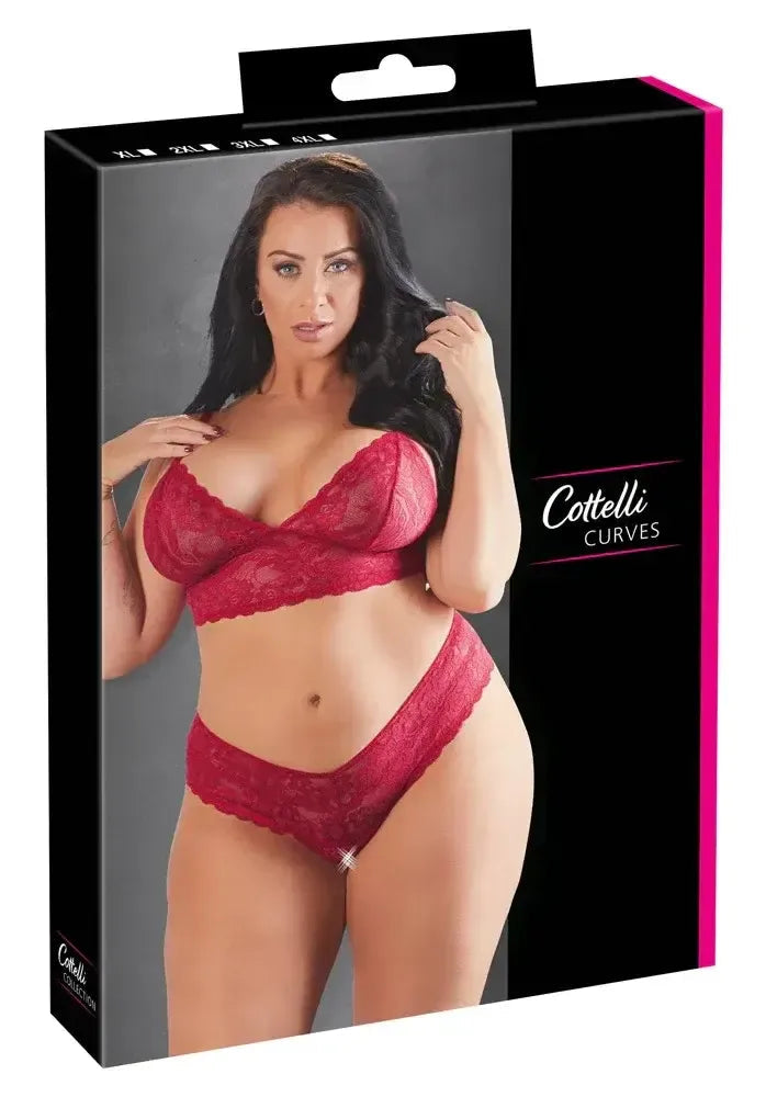 Cottelli Curves kanten set met open kruis - Rode kanten Set open kruis - Cottelli Curves | Lingerieset - Cottelli Curves | SIN&LACE
