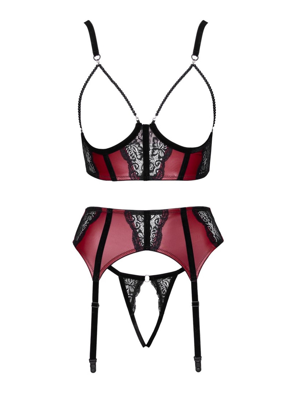 Cottelli LINGERIE Kanten BH, jarretelgordel en string