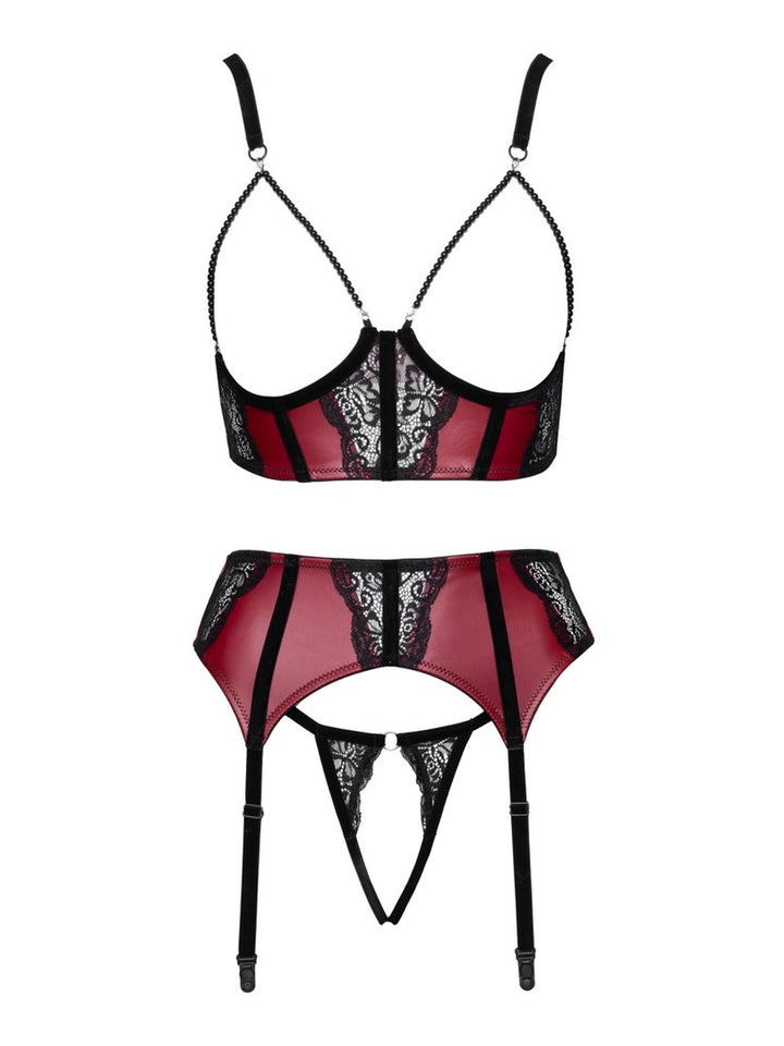 Cottelli LINGERIE Kanten BH, jarretelgordel en string