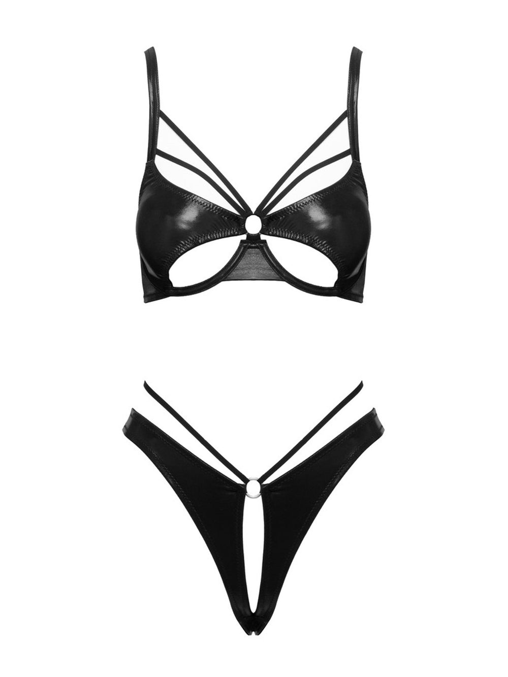 Cottelli LINGERIE Wetlook Open BH set met open kruis
