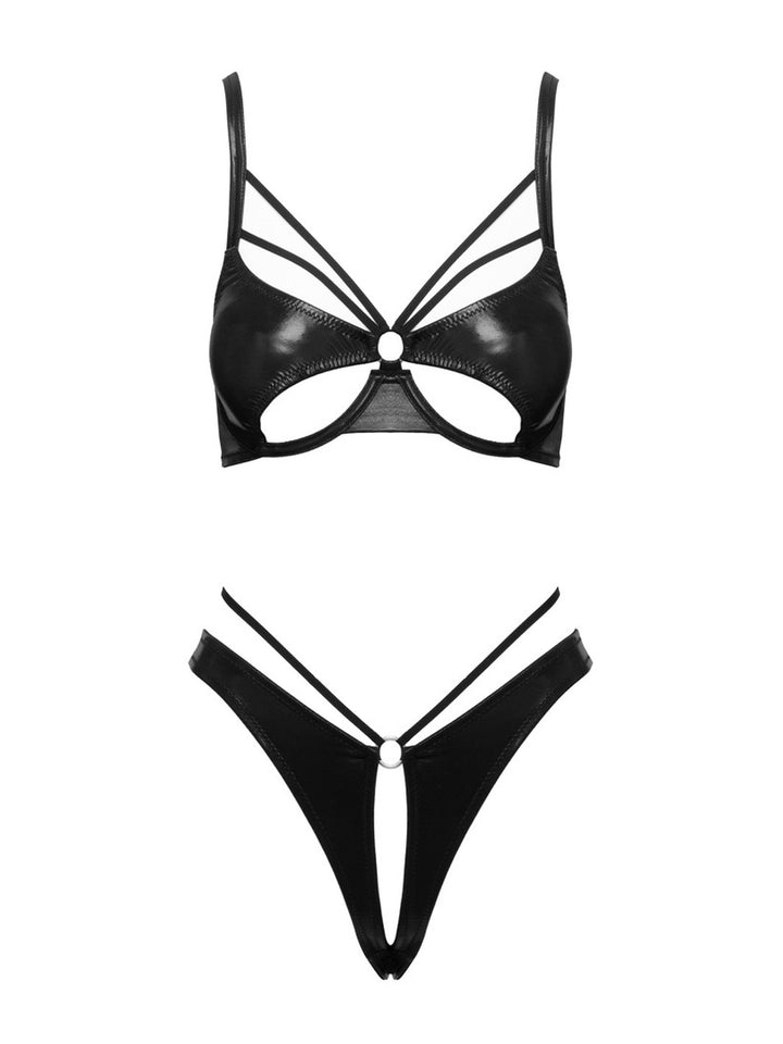 Cottelli LINGERIE Wetlook Open BH set met open kruis