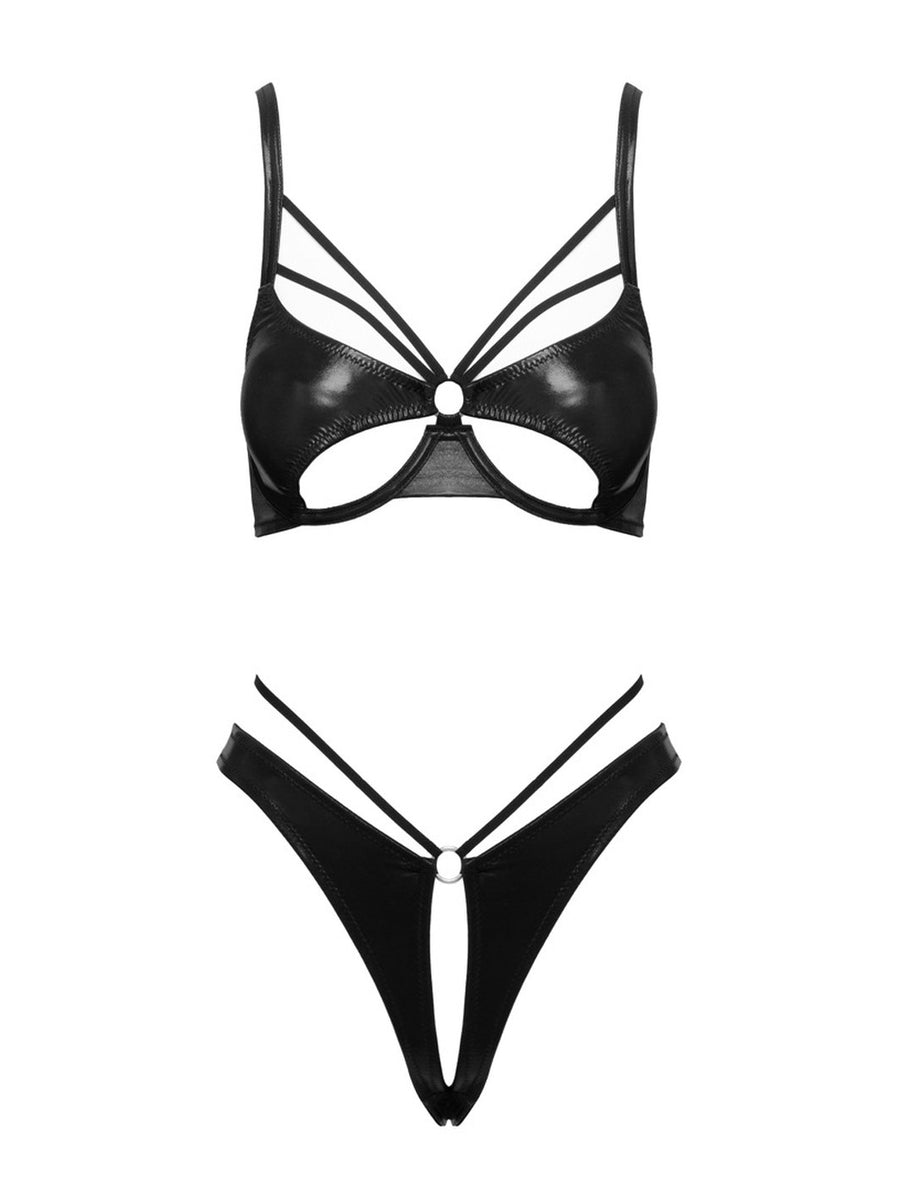 Cottelli LINGERIE Wetlook Open BH set met open kruis