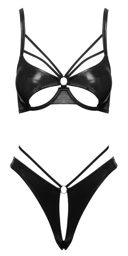 Cottelli LINGERIE Wetlook Open BH set met open kruis productfoto 4