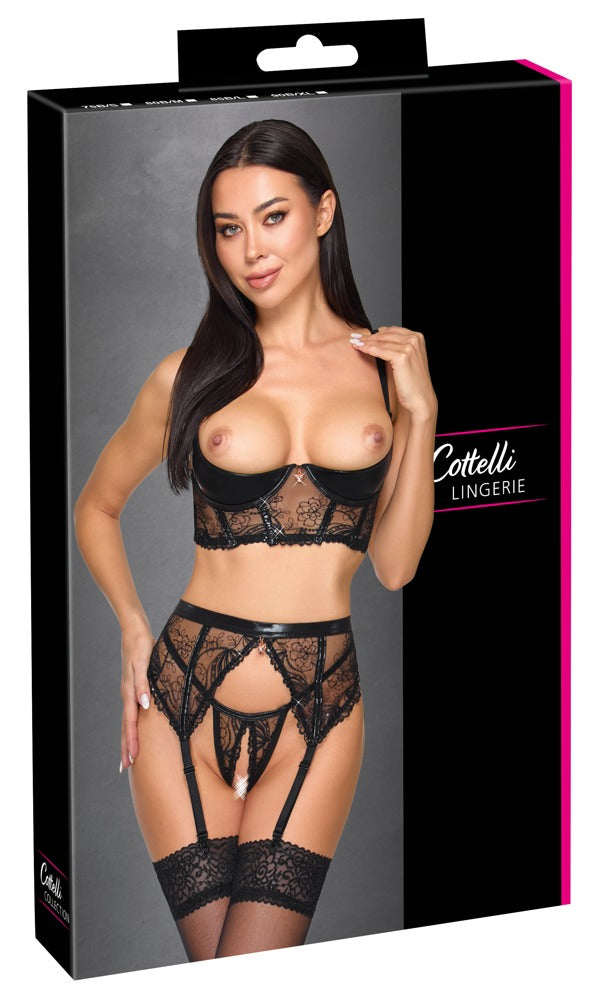 Cottelli LINGERIE Wetlook Open cup BH set verpakking