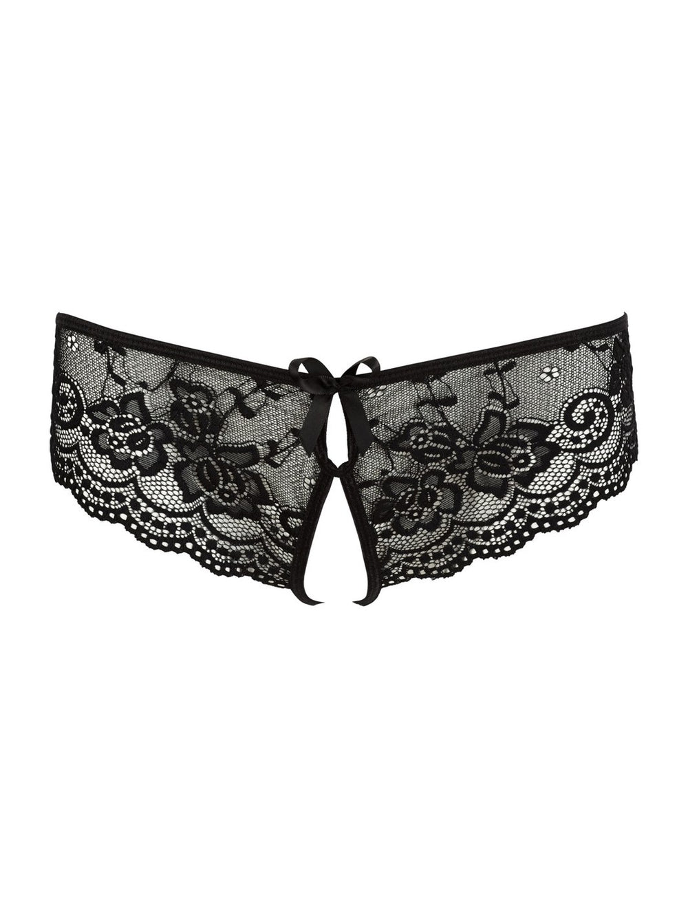 Cottelli kanten slip met open kruis en strikjes zwart