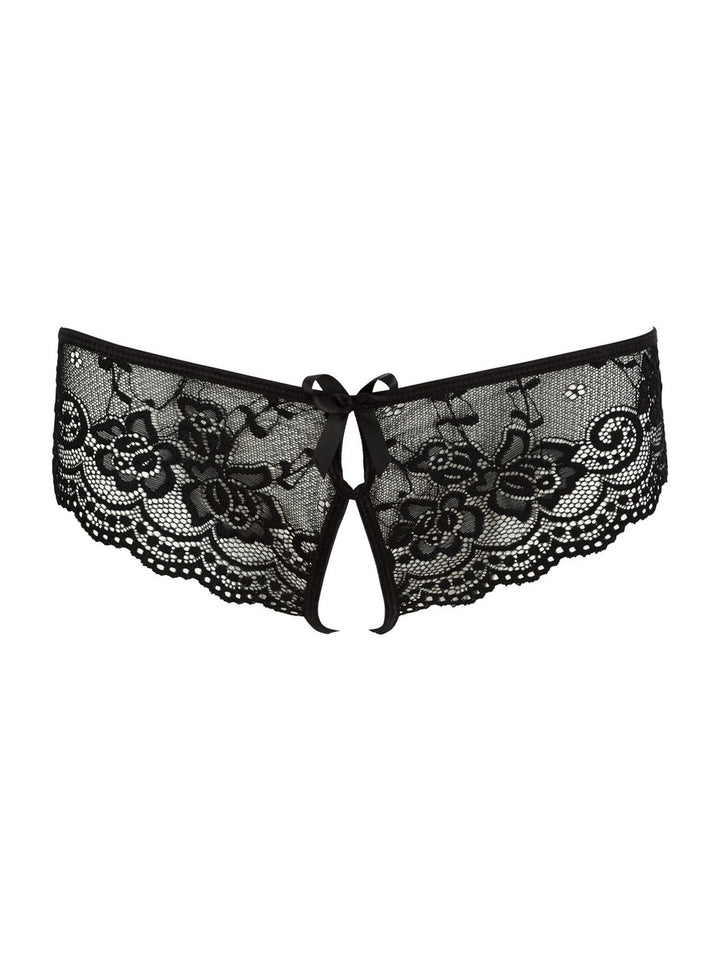 Cottelli kanten slip met open kruis en strikjes zwart