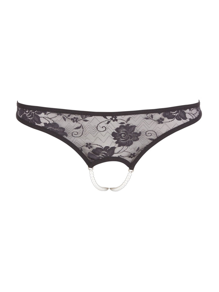 Cottelli kanten string met open kruisje en parels zwart