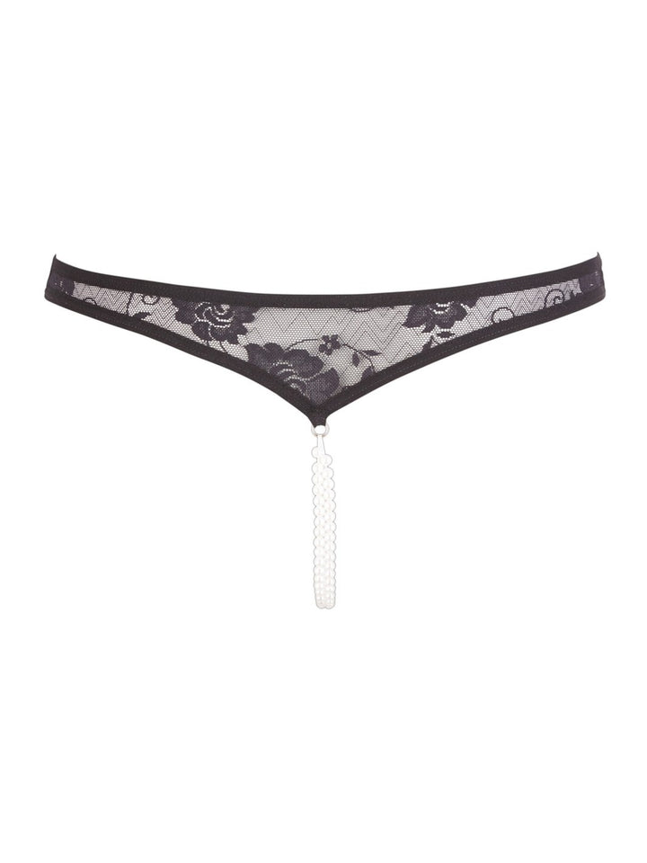 Cottelli kanten string met open kruisje en parels zwart