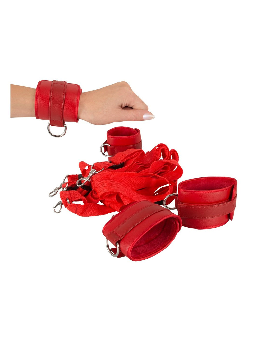 Bedboeienset kruisriem & cuff - Rood