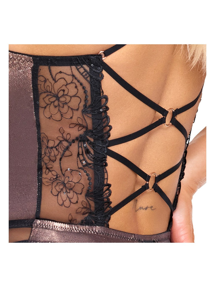 Cottelli LINGERIE Kanten Koperkleurige open kruis body