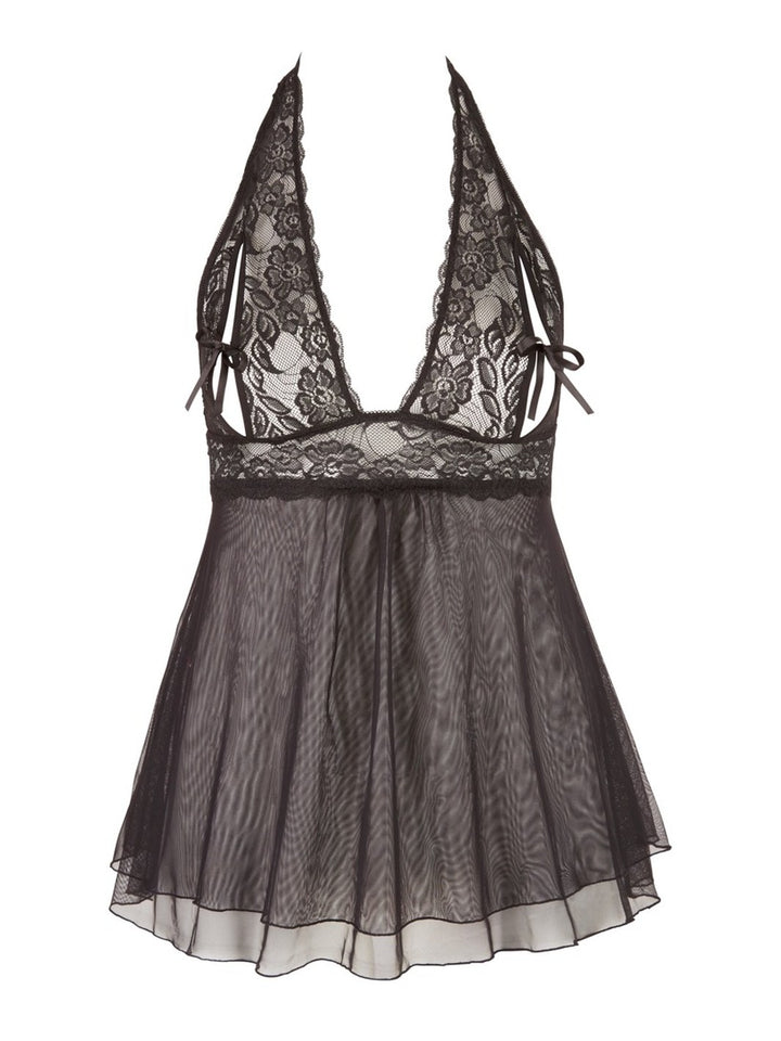 Plus size open-cup babydoll kant zwart