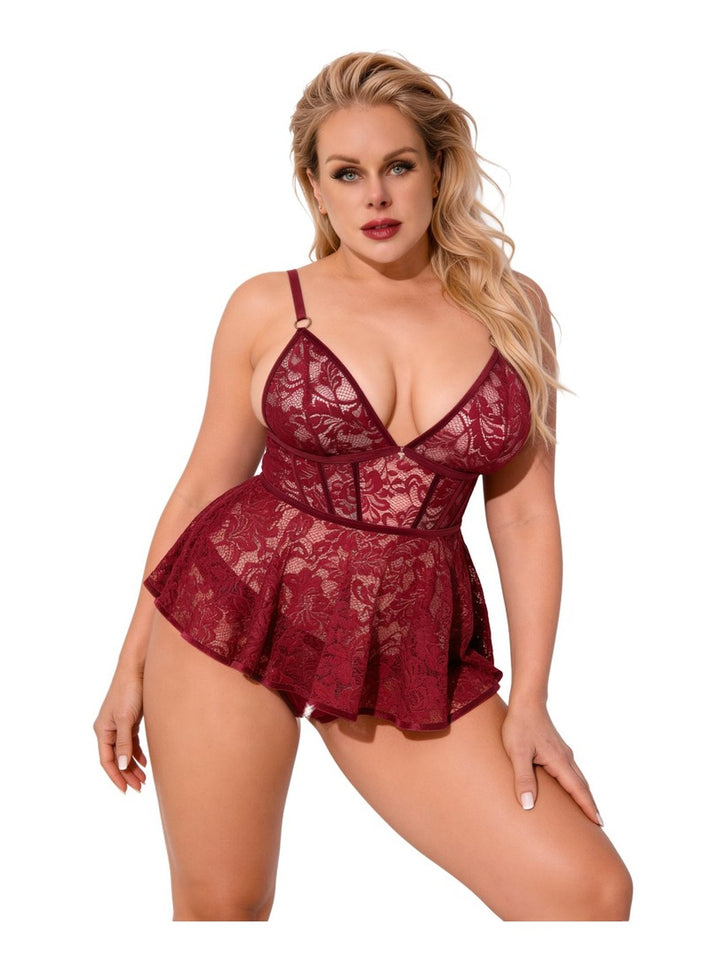 Verleidelijke babydoll Set open kruis rood