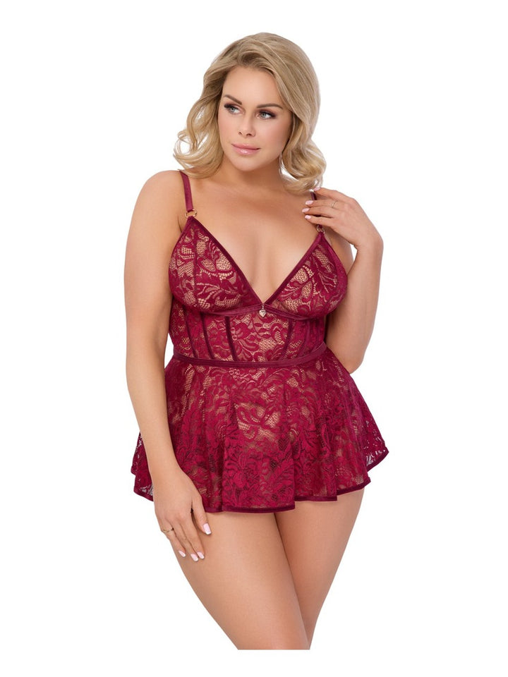 Verleidelijke babydoll Set open kruis rood