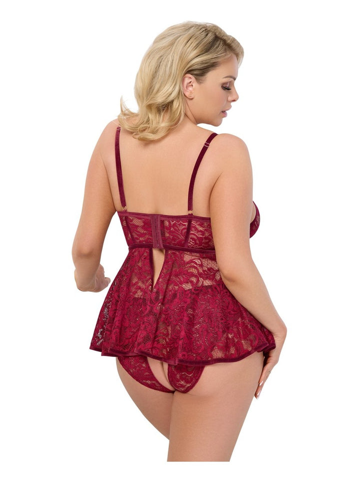 Verleidelijke babydoll Set open kruis rood