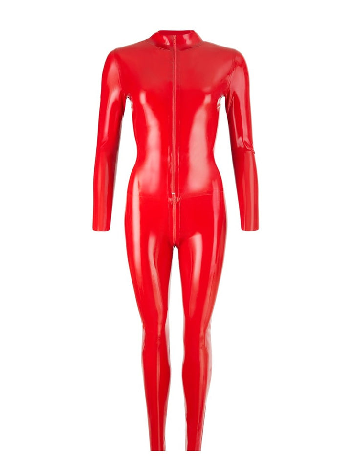 Latex Catsuit Rood met Lange Mouwen