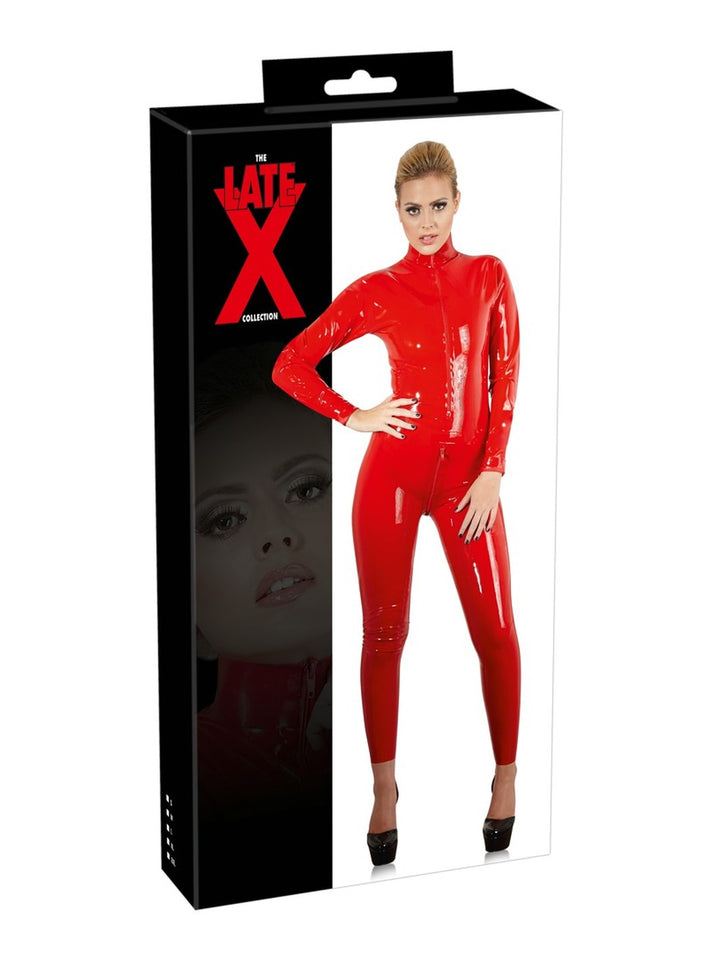 Latex Catsuit Rood met Lange Mouwen