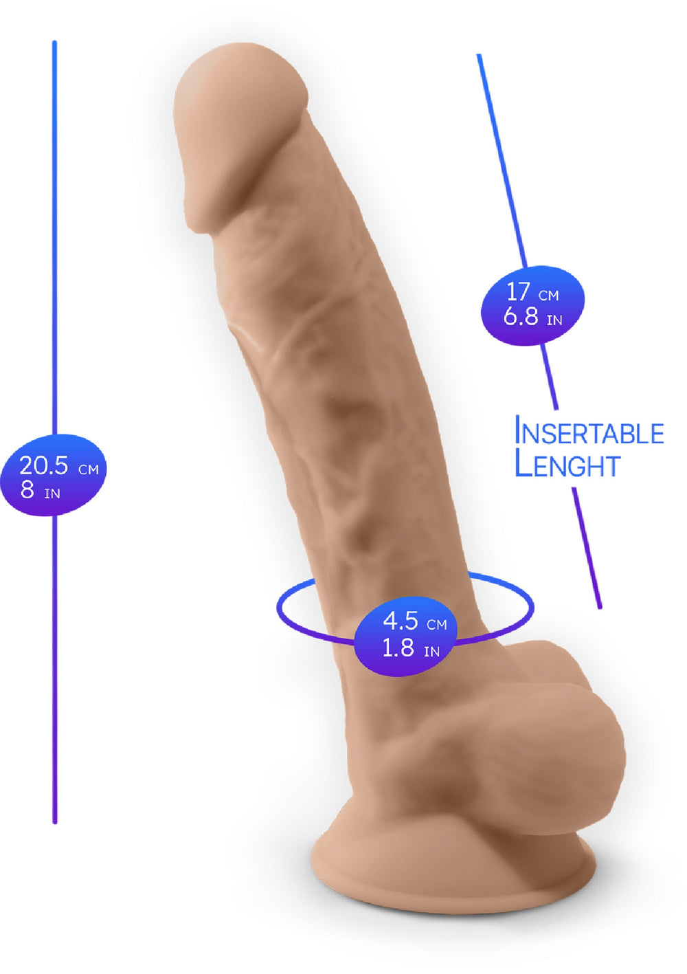 Dildo Vibrating Model 8 inch - Huidskleur - afbeelding 2