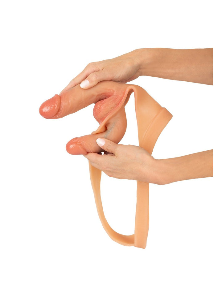 Dubbele penis string licht huidskleurig