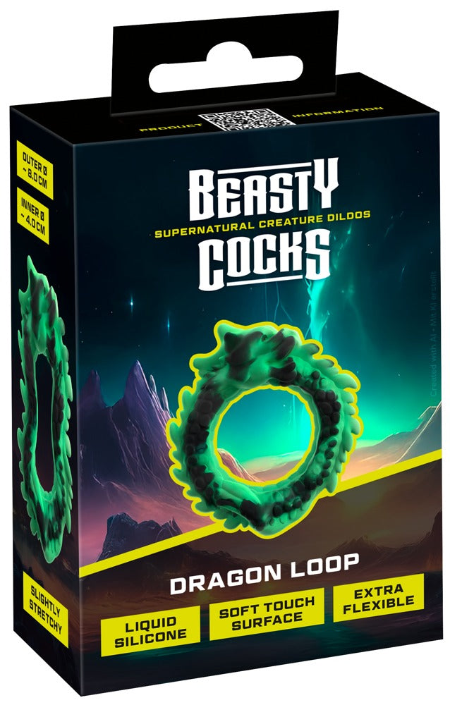 Beasty Cocks Dragon Loop cockring zwart/groen | SIN&LACE