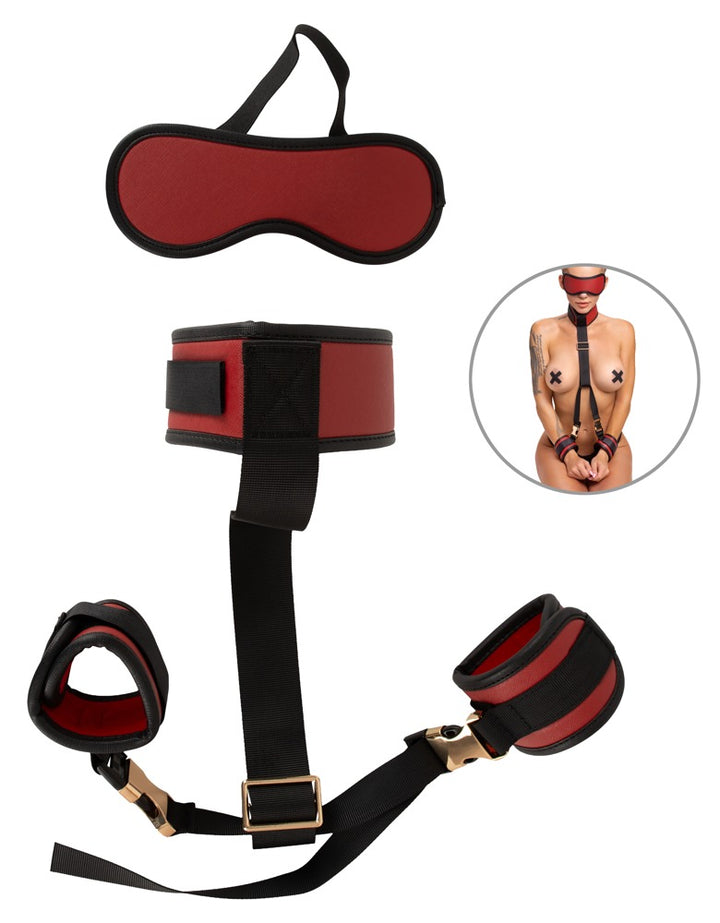 Bad Kitty nek-tot-pols bondage set zwart/rood | SIN&LACE