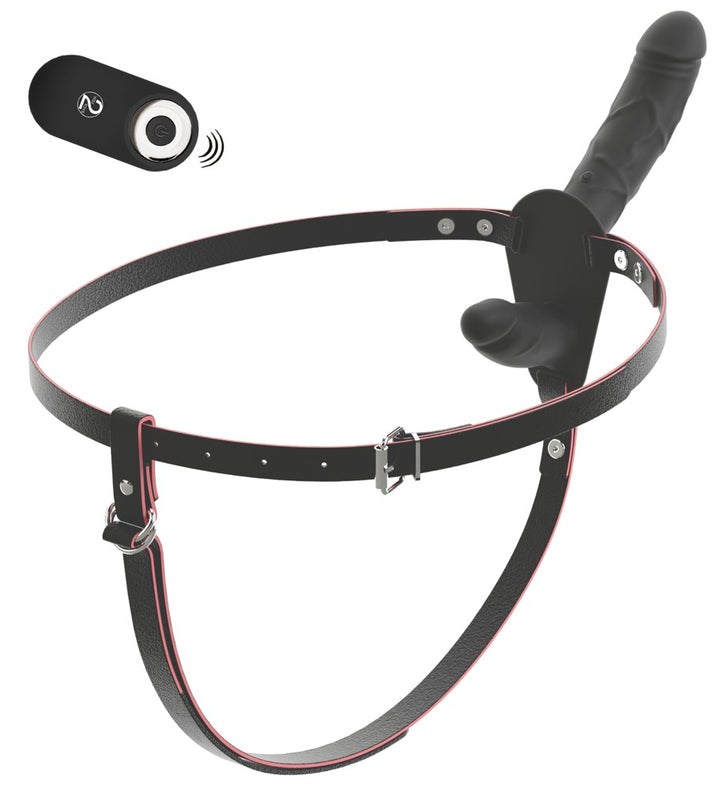 You2Toys afstandsbediende vibrerende dubbele strap-on zwart | SIN&LACE