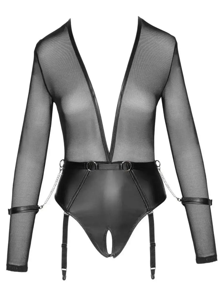 Body Ouvert Zwart met Handboeien | Body - Cottelli BONDAGE | SIN&LACE