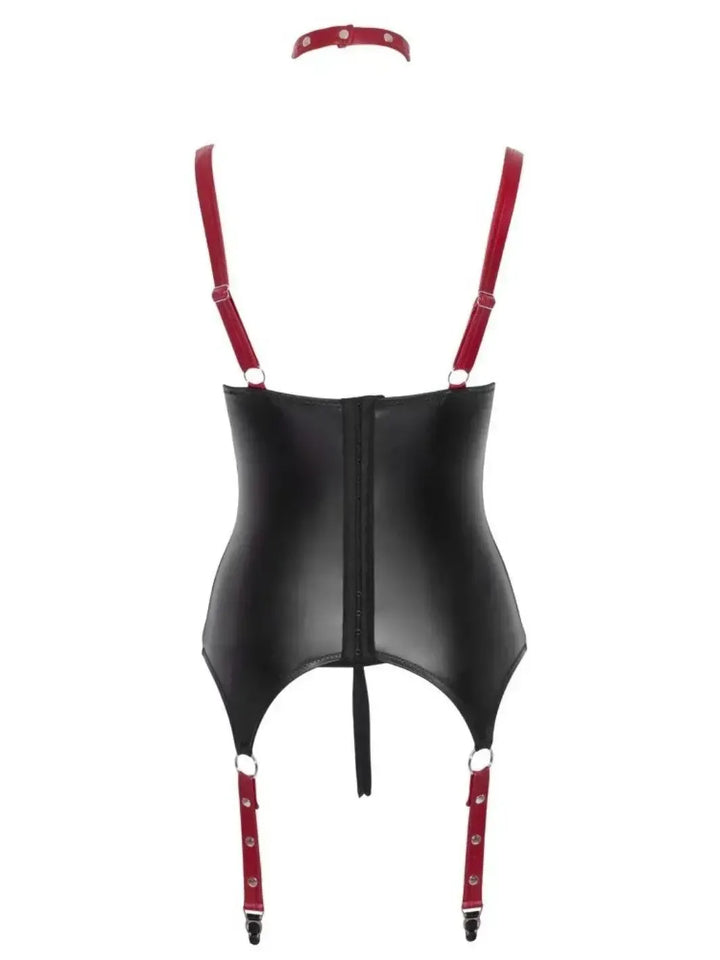 Bondage Wetlook Basque Zwart Rood met Handboeien | Set - Cottelli BONDAGE | SIN&LACE